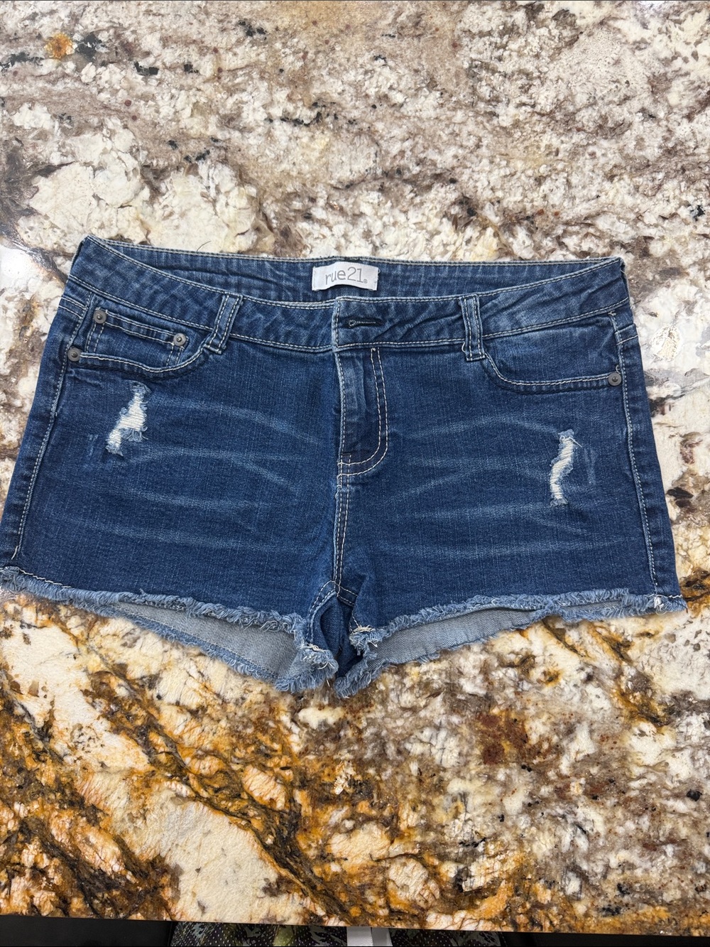 Rue21 Dark Blue Distressed Denim Cutoff Shorts
